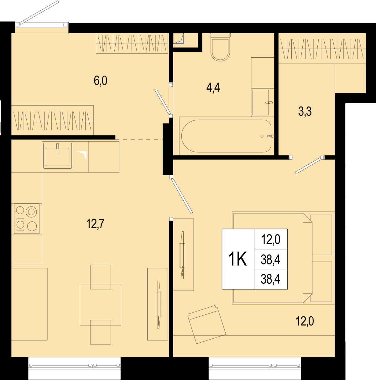 Планировка 1-комнатная квартира в ЖК "Новая Щербинка"