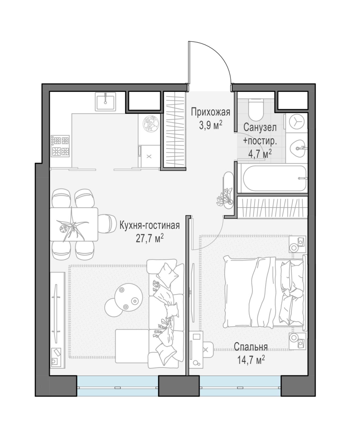 Планировка 2-комнатная квартира в ЖК West Garden (Вест Гарден)