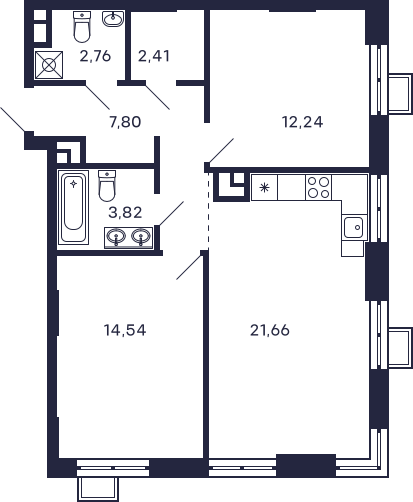 Планировка 2-комнатная квартира в Квартал "Тетрис"