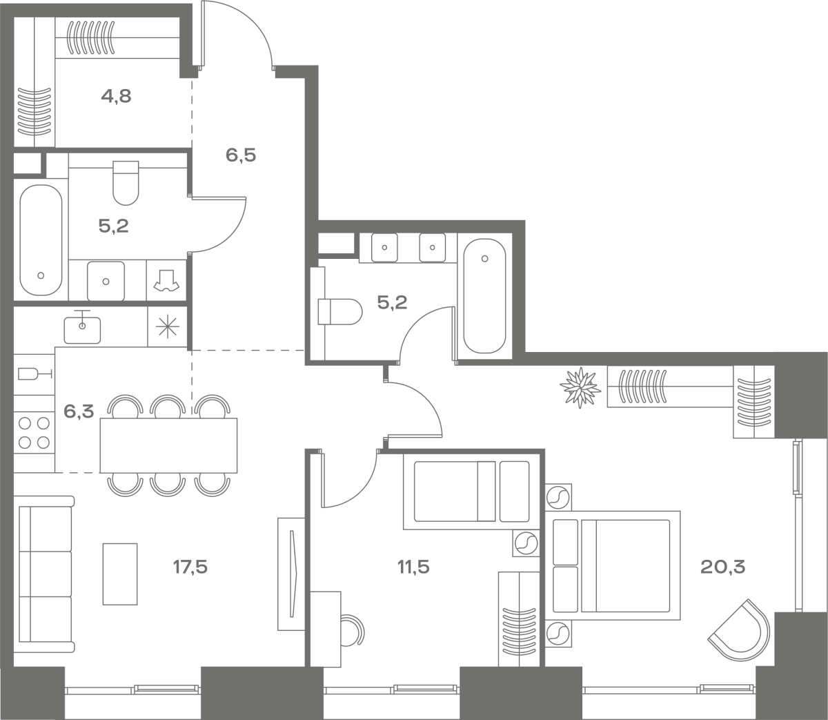Планировка 2-комнатная квартира в ЖК Soul (Соул)