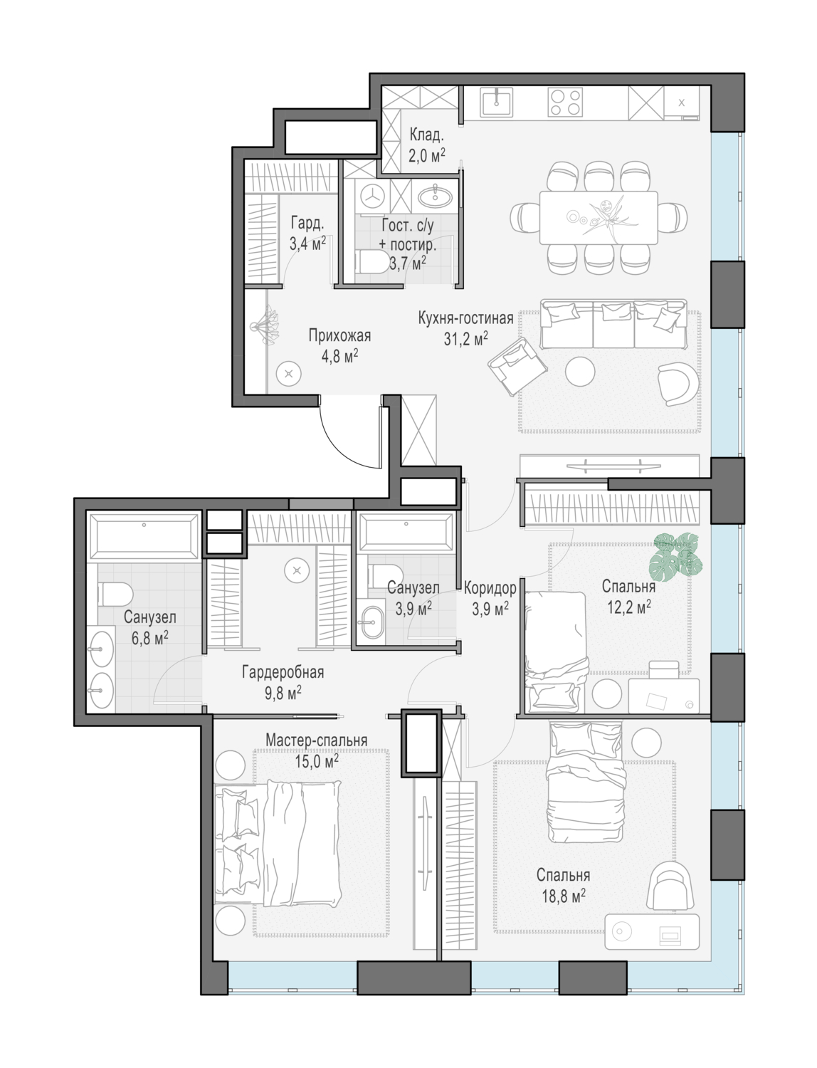 Планировка 1-комнатная квартира в ЖК West Garden (Вест Гарден)