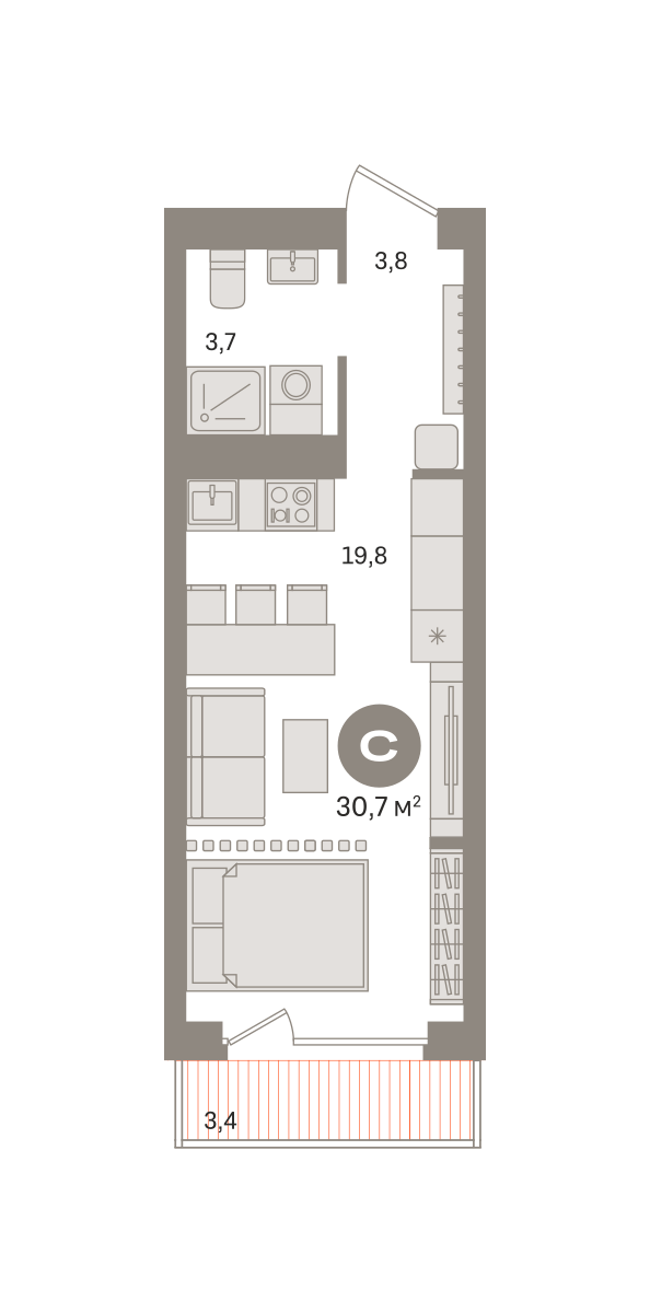 Планировка Студийная планировка в ЖК "Издание" (Перовское 21)