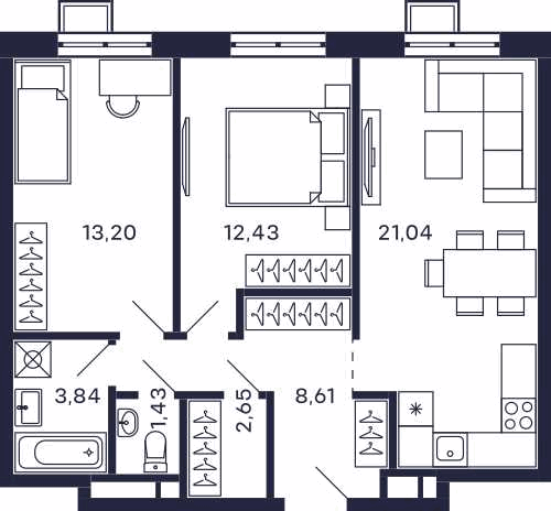 Планировка 2-комнатная квартира в Квартал "Тетрис"