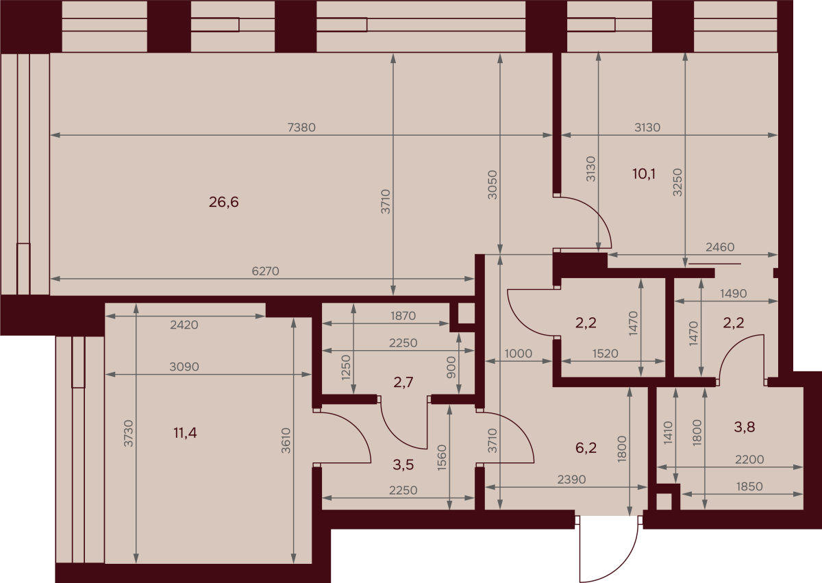 Планировка 2-комнатная квартира в ЖК "Дом 7 Даниловский"