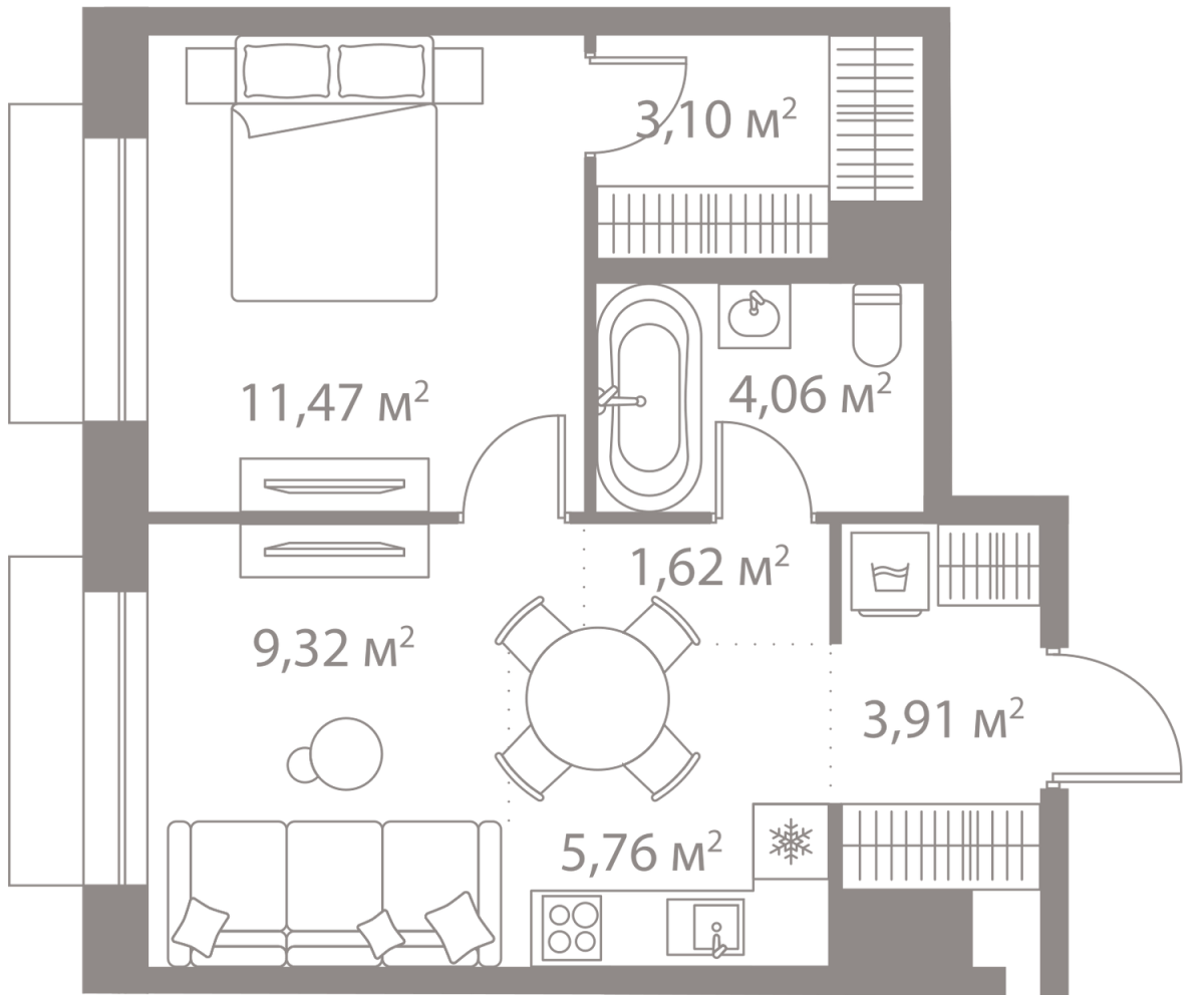 Планировка 1-комнатная квартира в Жилой квартал "LIFE Варшавская" (Лайф Варшавская)