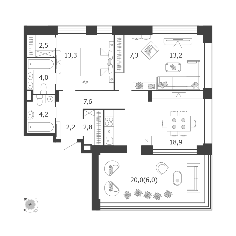 Планировка 2-комнатная квартира в ЖК Shagal (Шагал)
