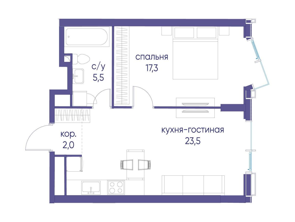 Планировка 1-комнатная квартира в ЖК "Событие"