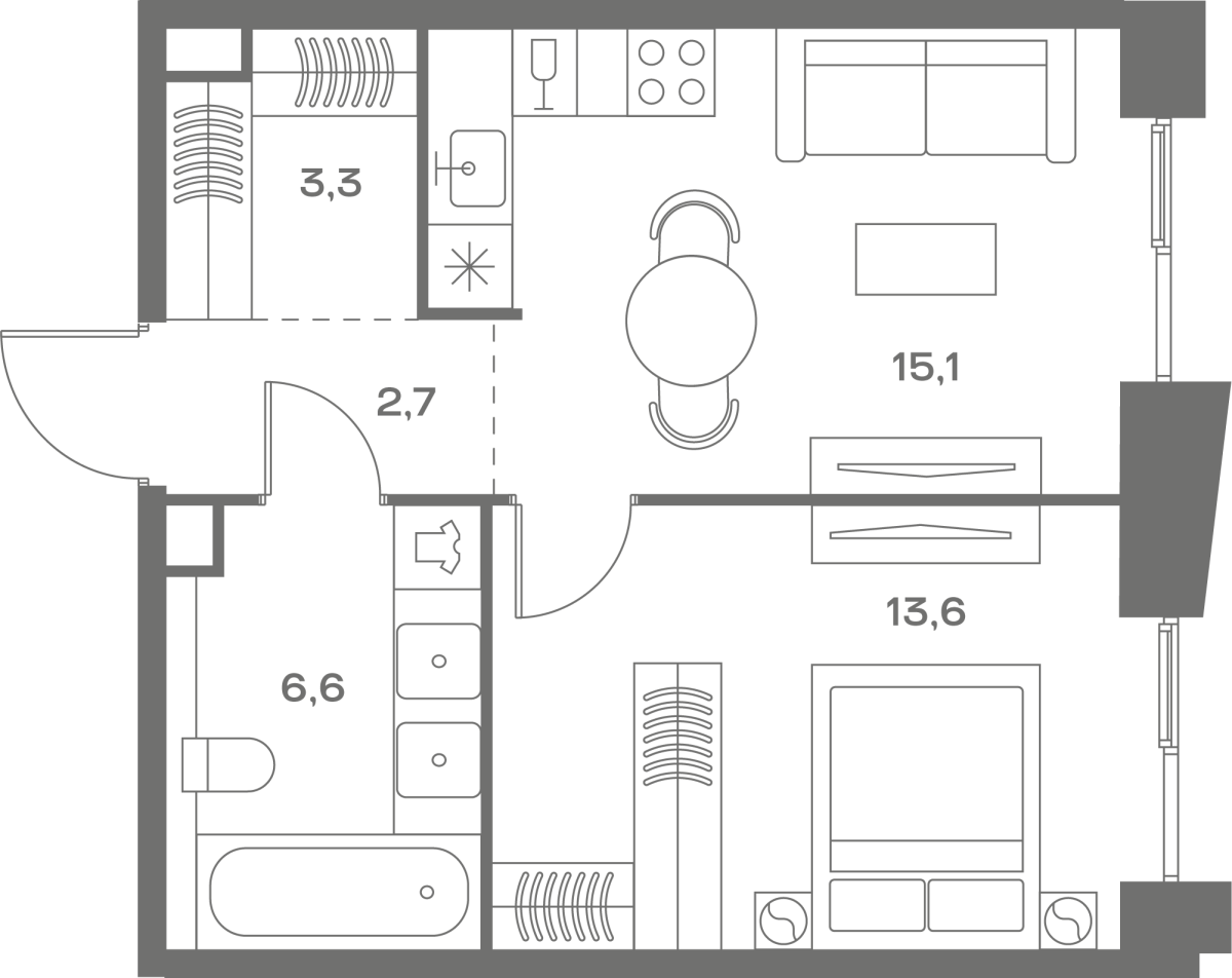 Планировка 1-комнатная квартира в ЖК Soul (Соул)