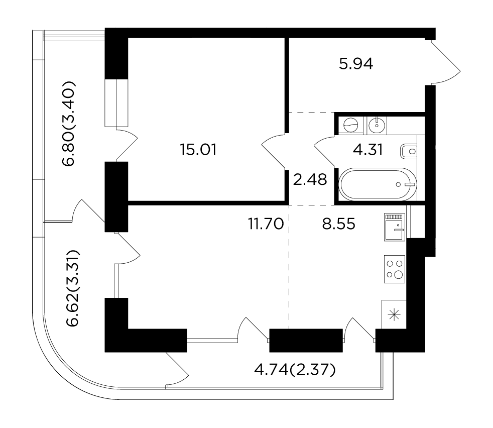 Планировка 2-комнатная квартира в ЖК FORIVER (Форивер)