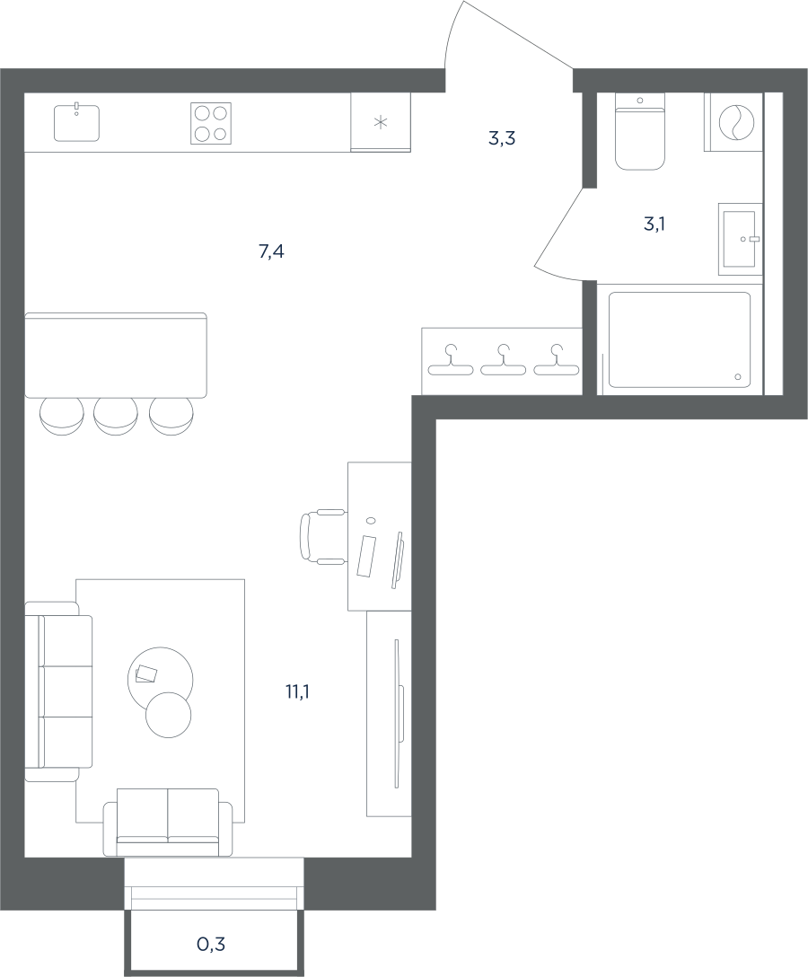 Планировка Студийная планировка в ЖК "Равновесие"