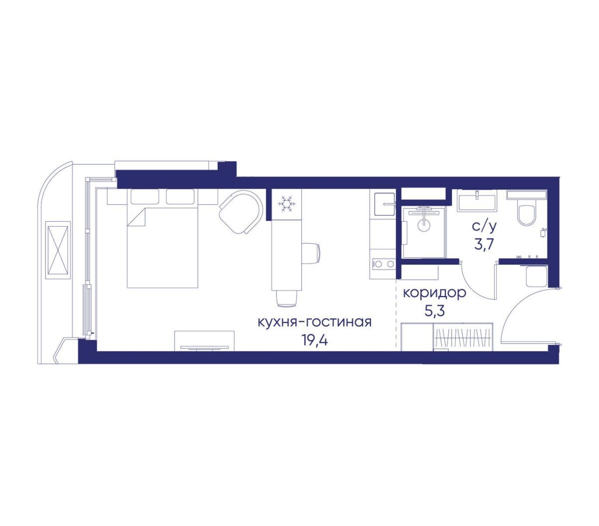 Планировка Студийная планировка в ЖК "Остров"