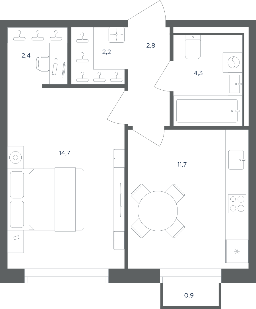 Планировка 1-комнатная квартира в ЖК "Равновесие"