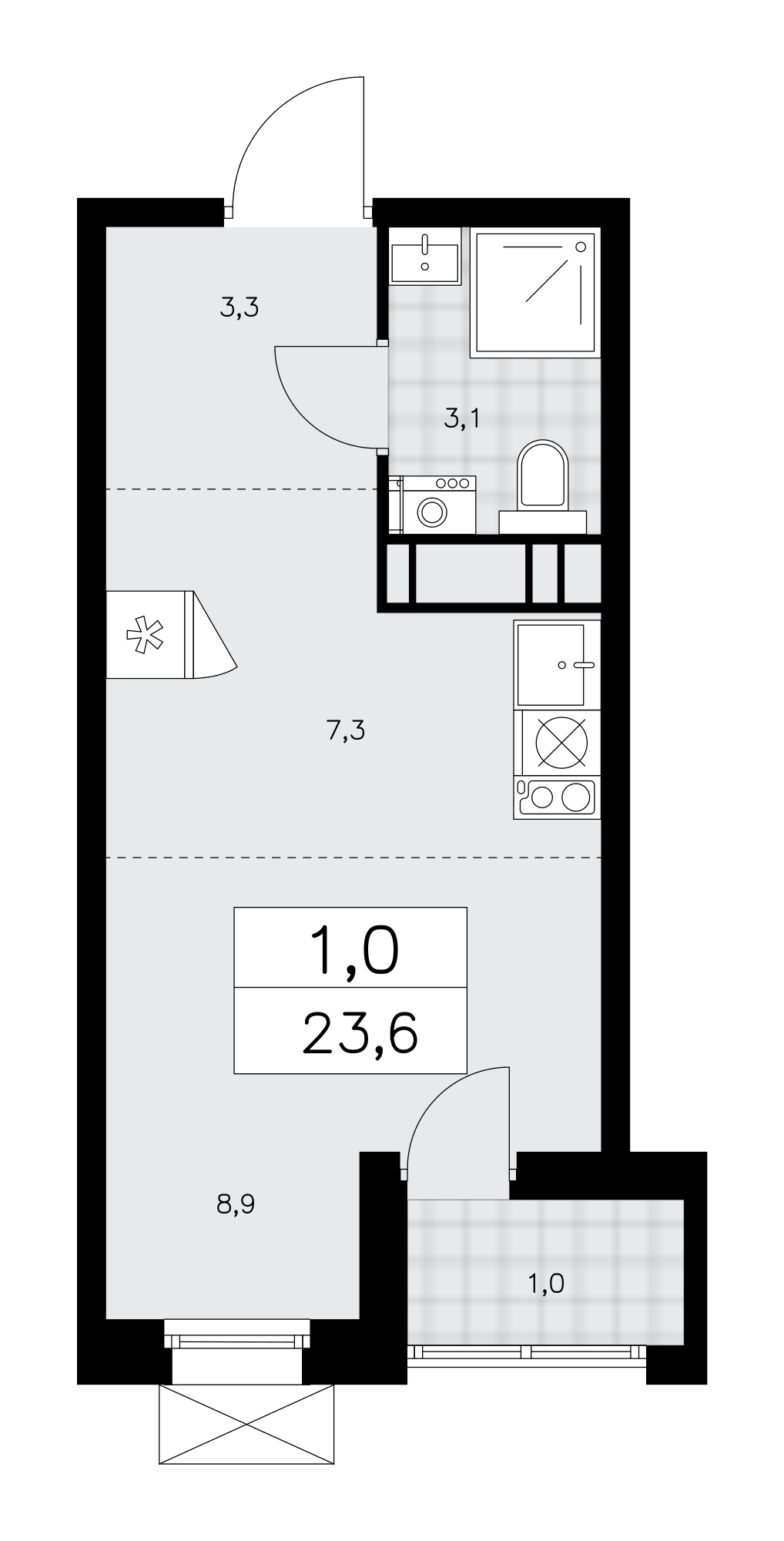 Планировка 1-комнатная квартира в ЖК "Прокшино"