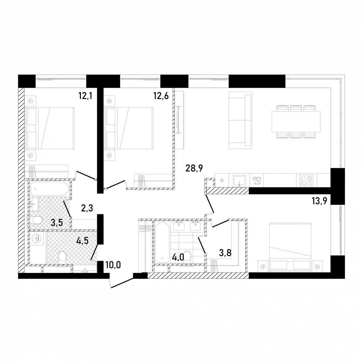 Планировка 3-комнатная квартира в ЖК Republic (Репаблик)