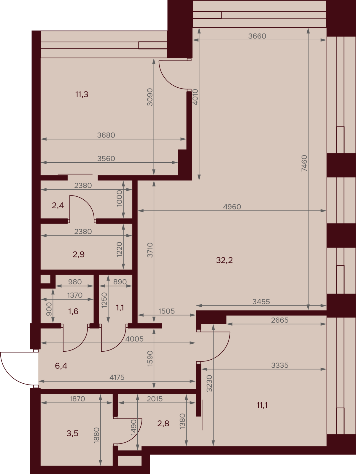 Планировка 2-комнатная квартира в ЖК "Дом 7 Даниловский"
