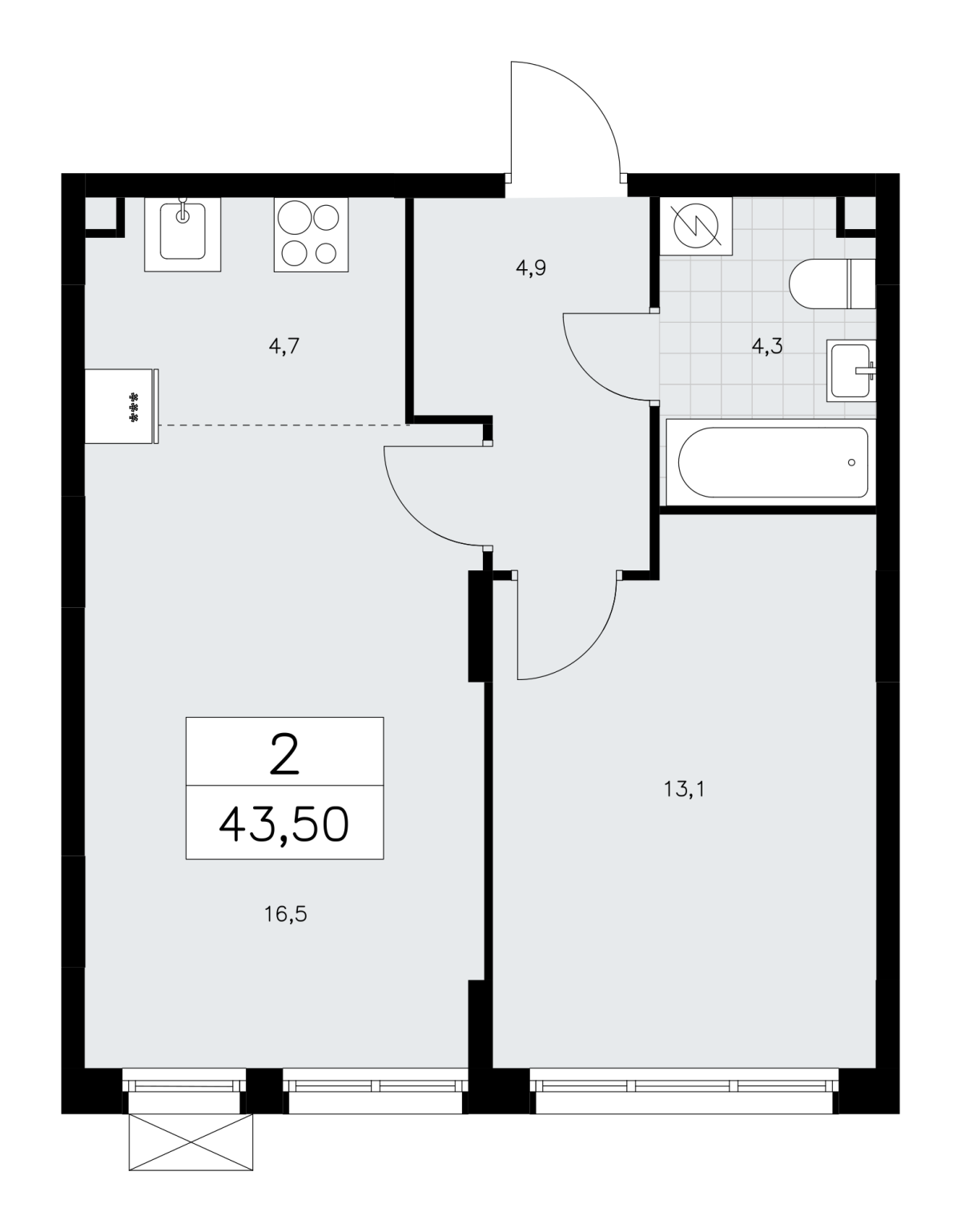 Планировка 2-комнатная квартира в ЖК "Дзен-кварталы"