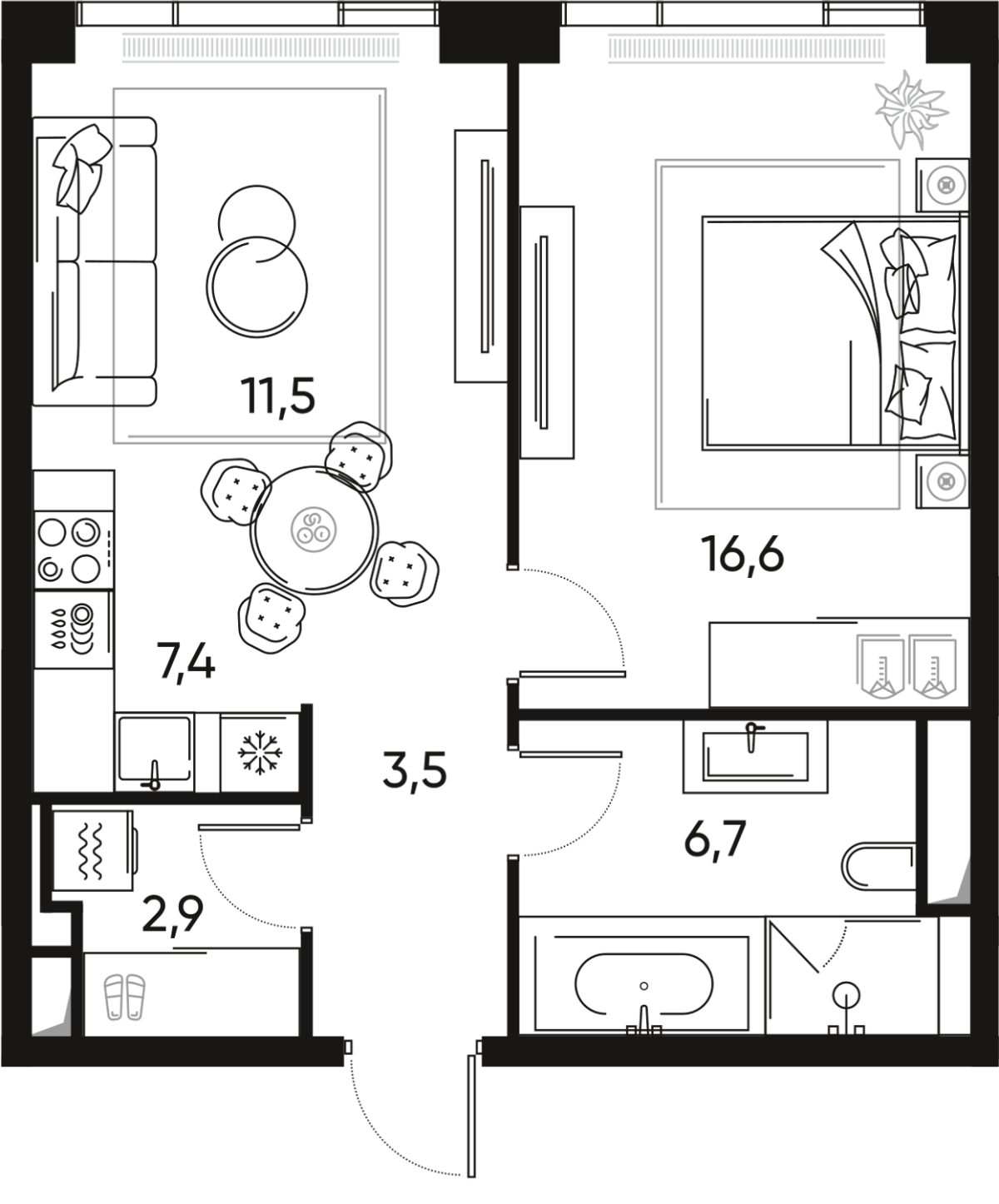 Планировка 2-комнатная квартира в ЖК Pride (Прайд)