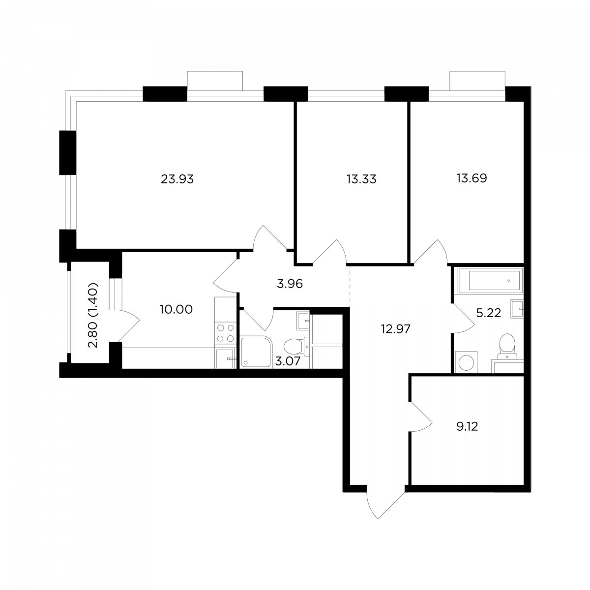 Планировка 3-комнатная квартира в ЖК TopHills (ТопХиллс)