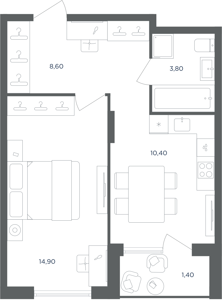 Планировка 1-комнатная квартира в ЖК "Равновесие"