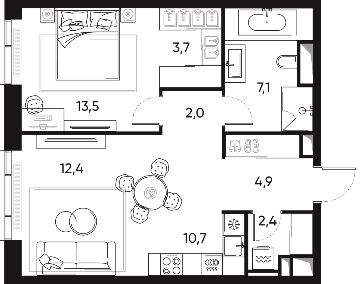 Планировка 2-комнатная квартира в ЖК Pride (Прайд)