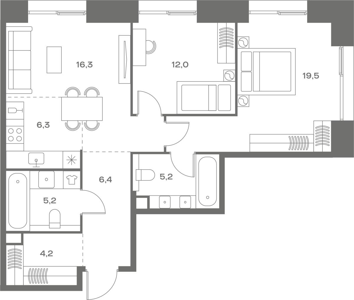 Планировка 2-комнатная квартира в ЖК Soul (Соул)