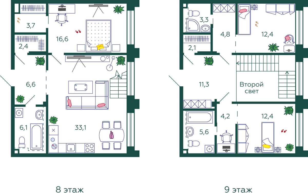 Планировка 3-комнатная квартира в ЖК Shagal (Шагал)