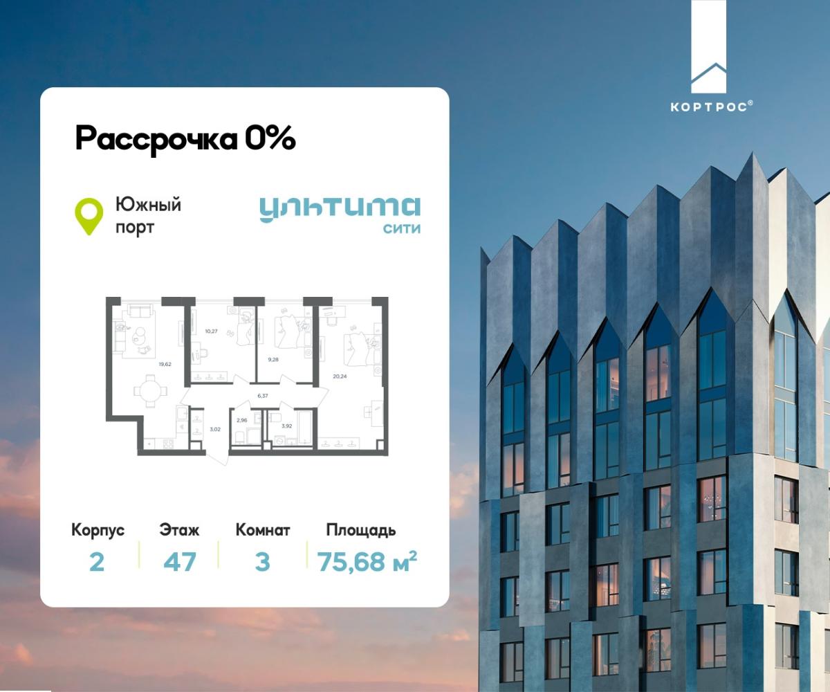 Планировка 3-комнатная квартира в ЖК "УЛЬТИМА Сити"