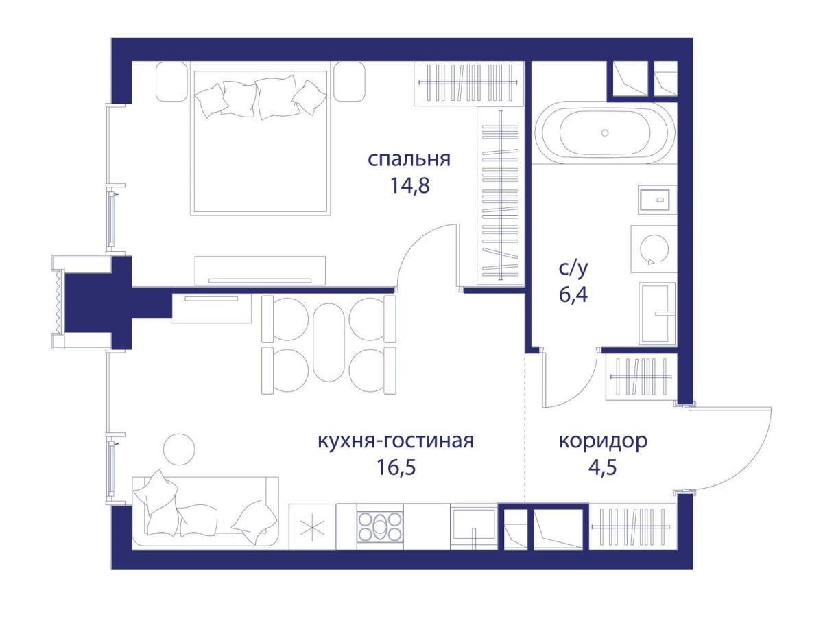 Планировка 1-комнатная квартира в ЖК "Событие"