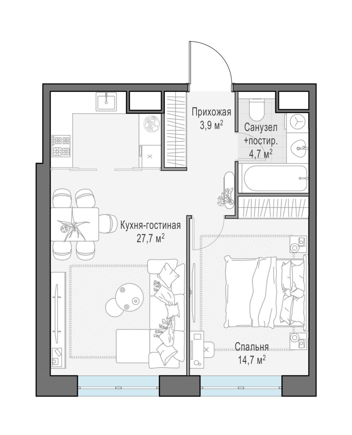 Планировка 2-комнатная квартира в ЖК West Garden (Вест Гарден)