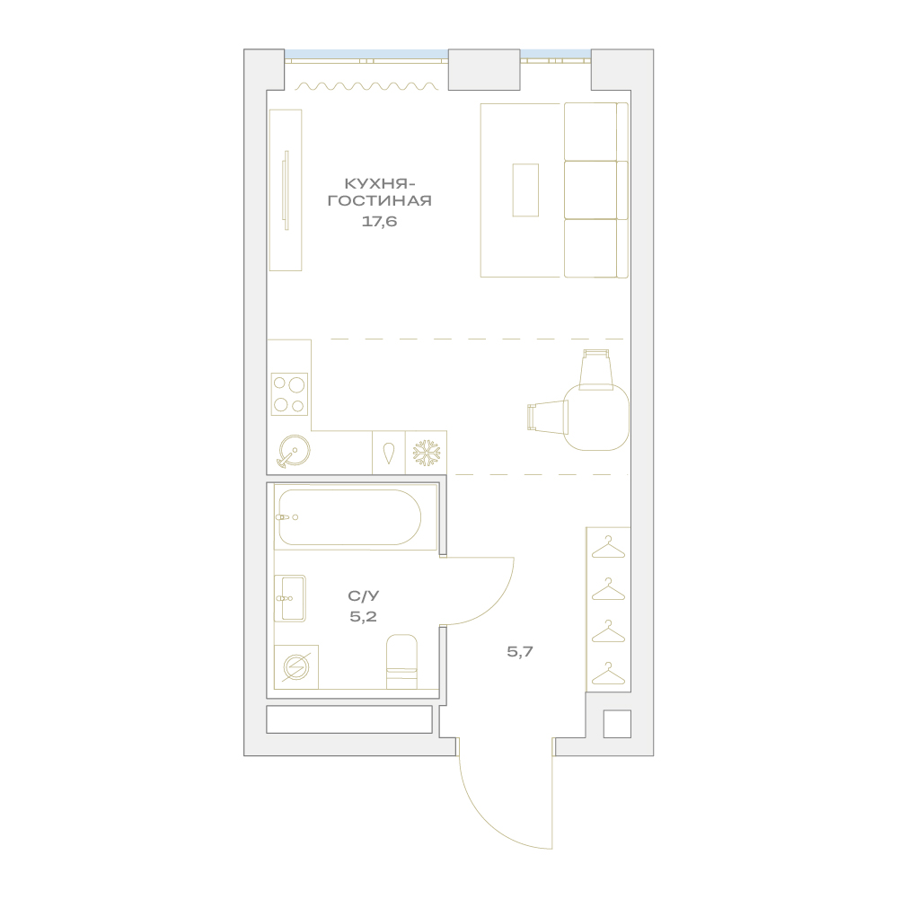 Планировка Студийная планировка в ЖК "Детали"