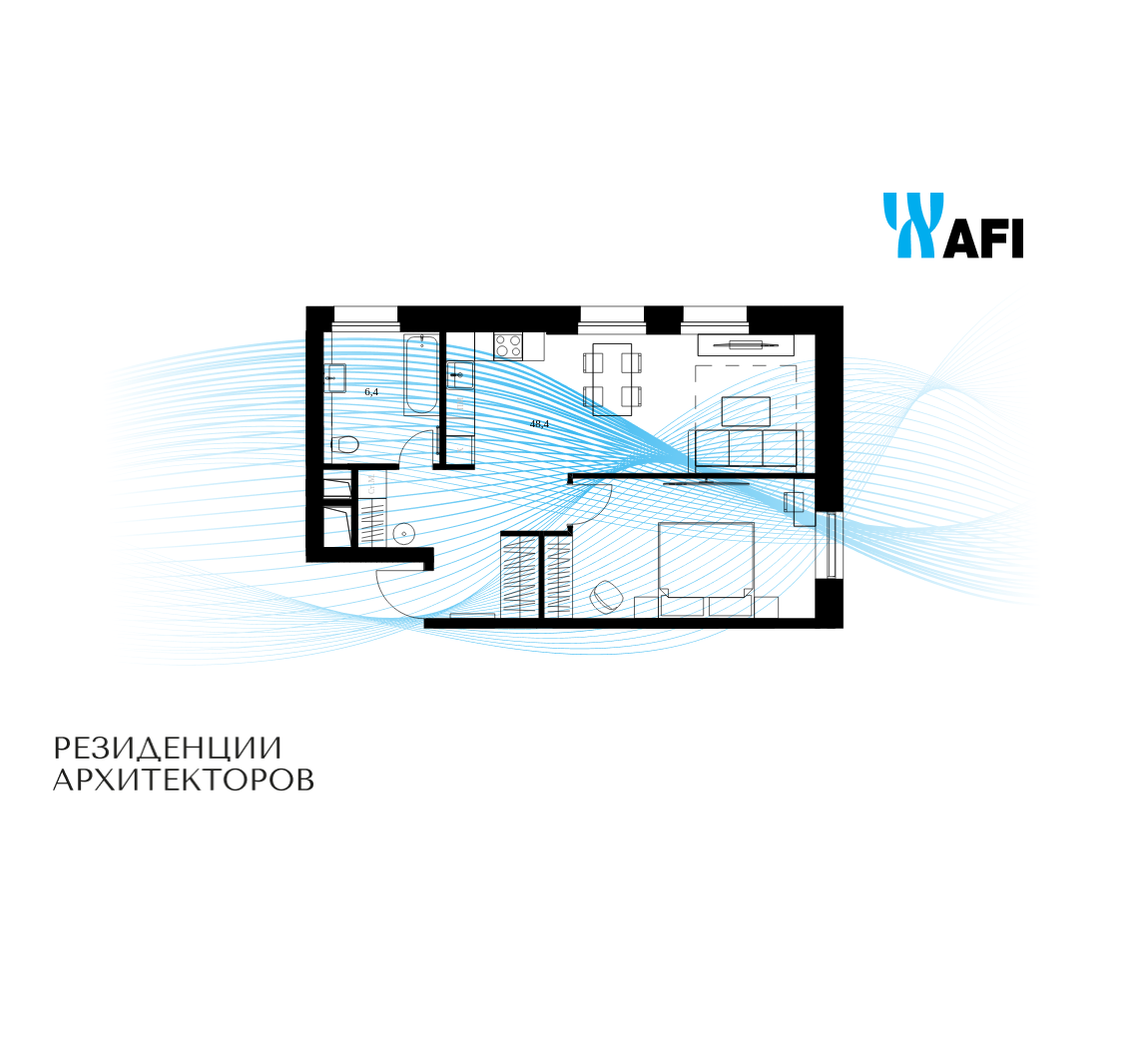 Планировка 2-комнатная квартира в ЖК "Резиденции Архитекторов"