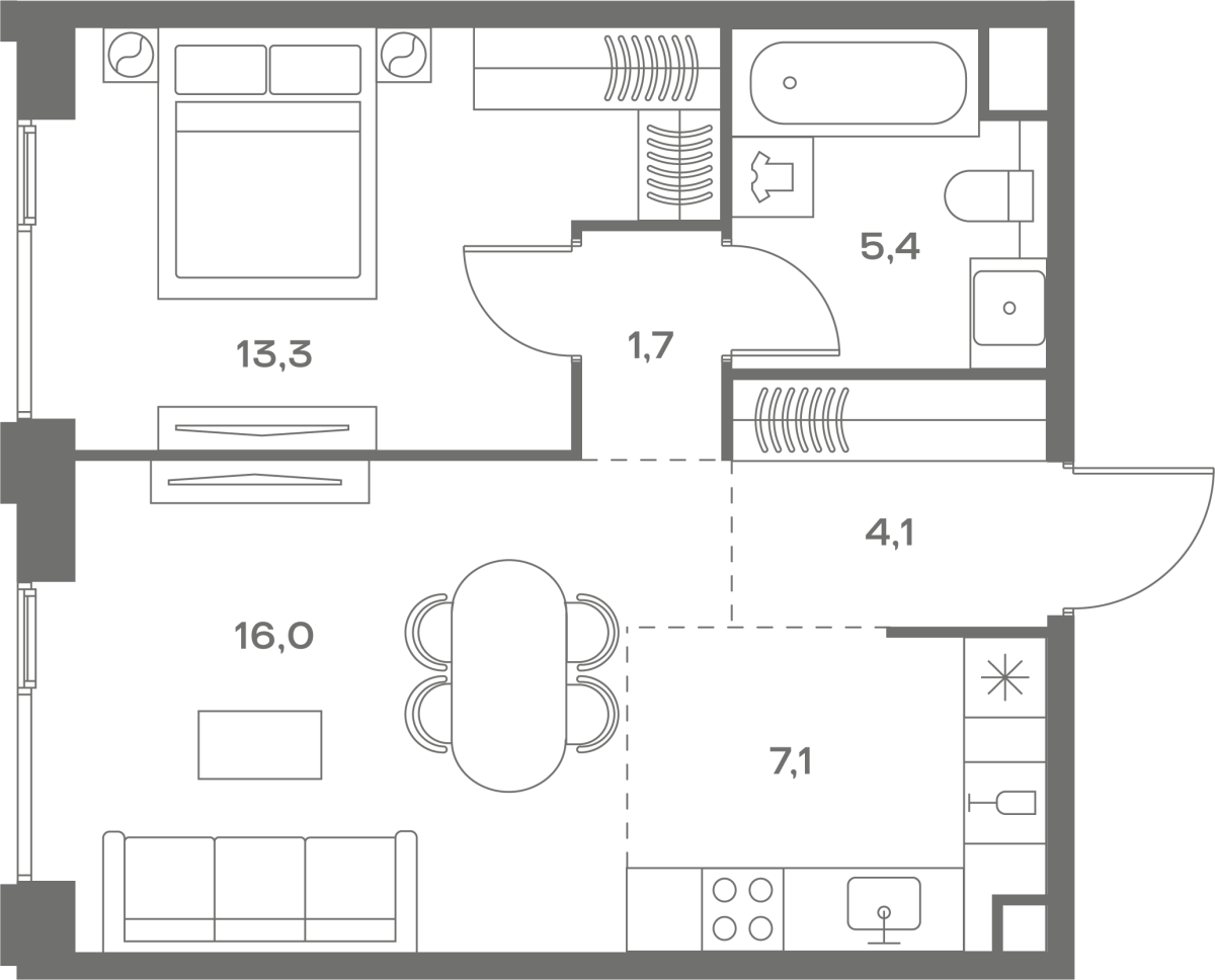 Планировка 1-комнатная квартира в ЖК Soul (Соул)