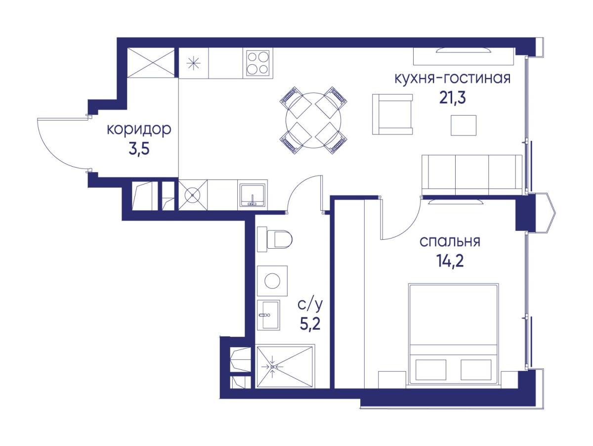 Планировка 1-комнатная квартира в ЖК "Остров"
