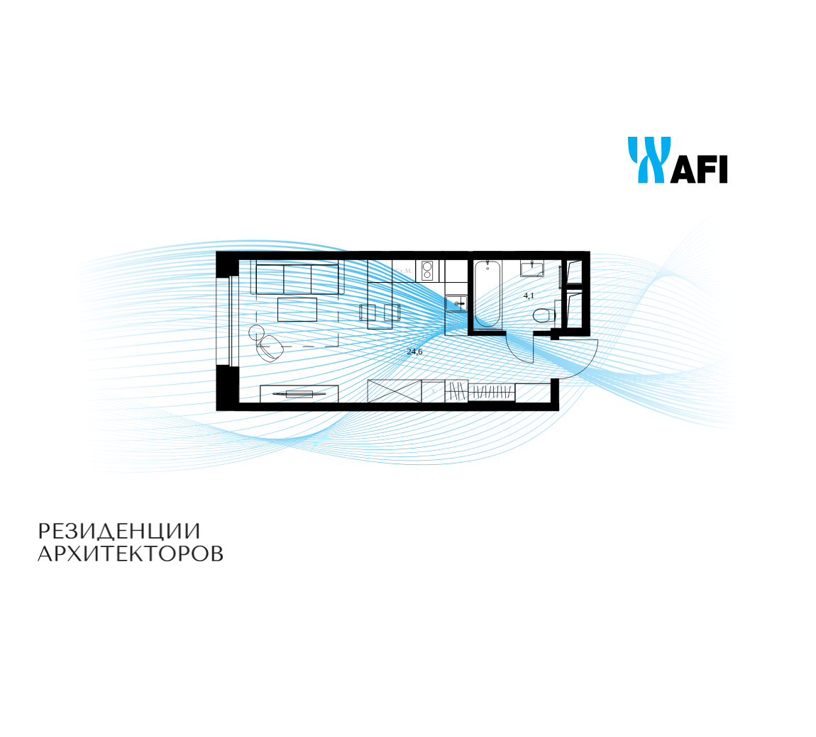 Планировка Студийная планировка в ЖК "Резиденции Архитекторов"