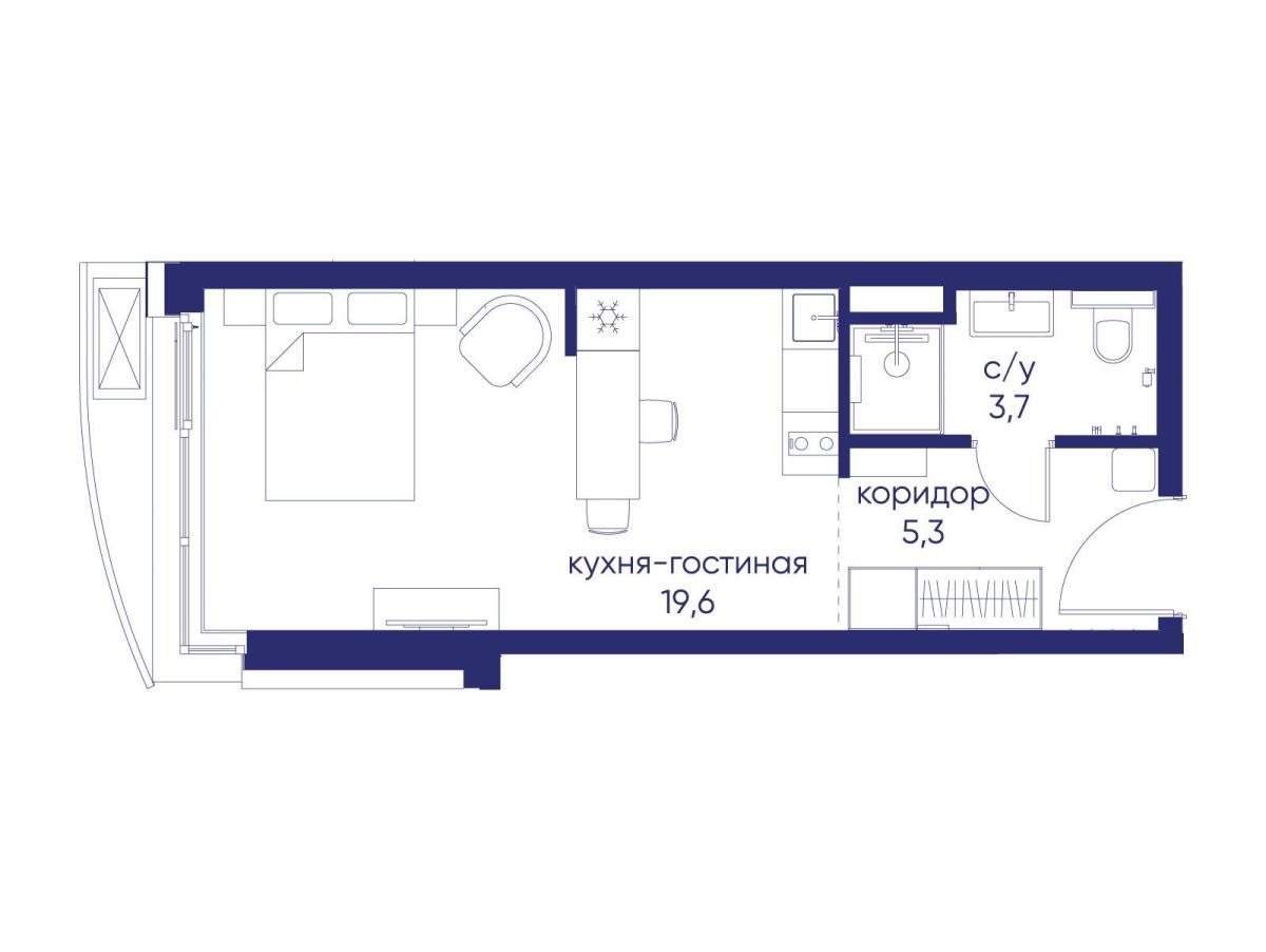 Планировка Студийная планировка в ЖК "Остров"