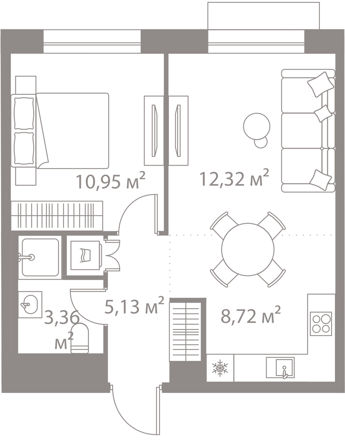 Планировка 1-комнатная квартира в Жилой квартал "LIFE Варшавская" (Лайф Варшавская)