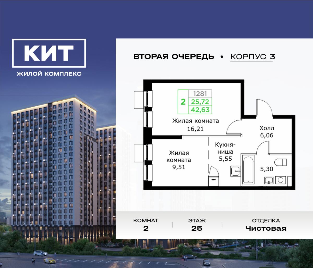 Планировка 2-комнатная квартира в ЖК "КИТ 2"