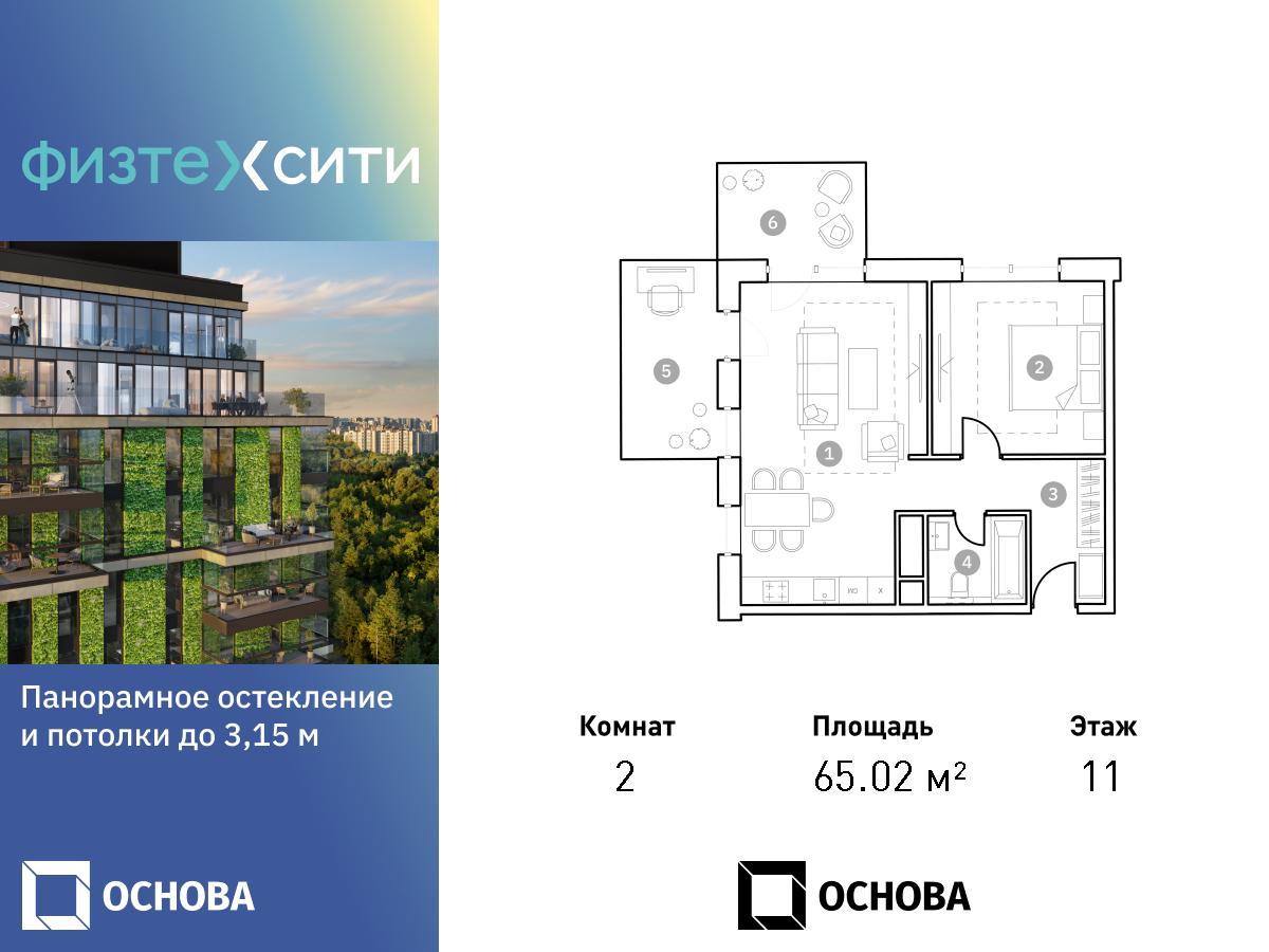Планировка 2-комнатная квартира в ФизтехСити