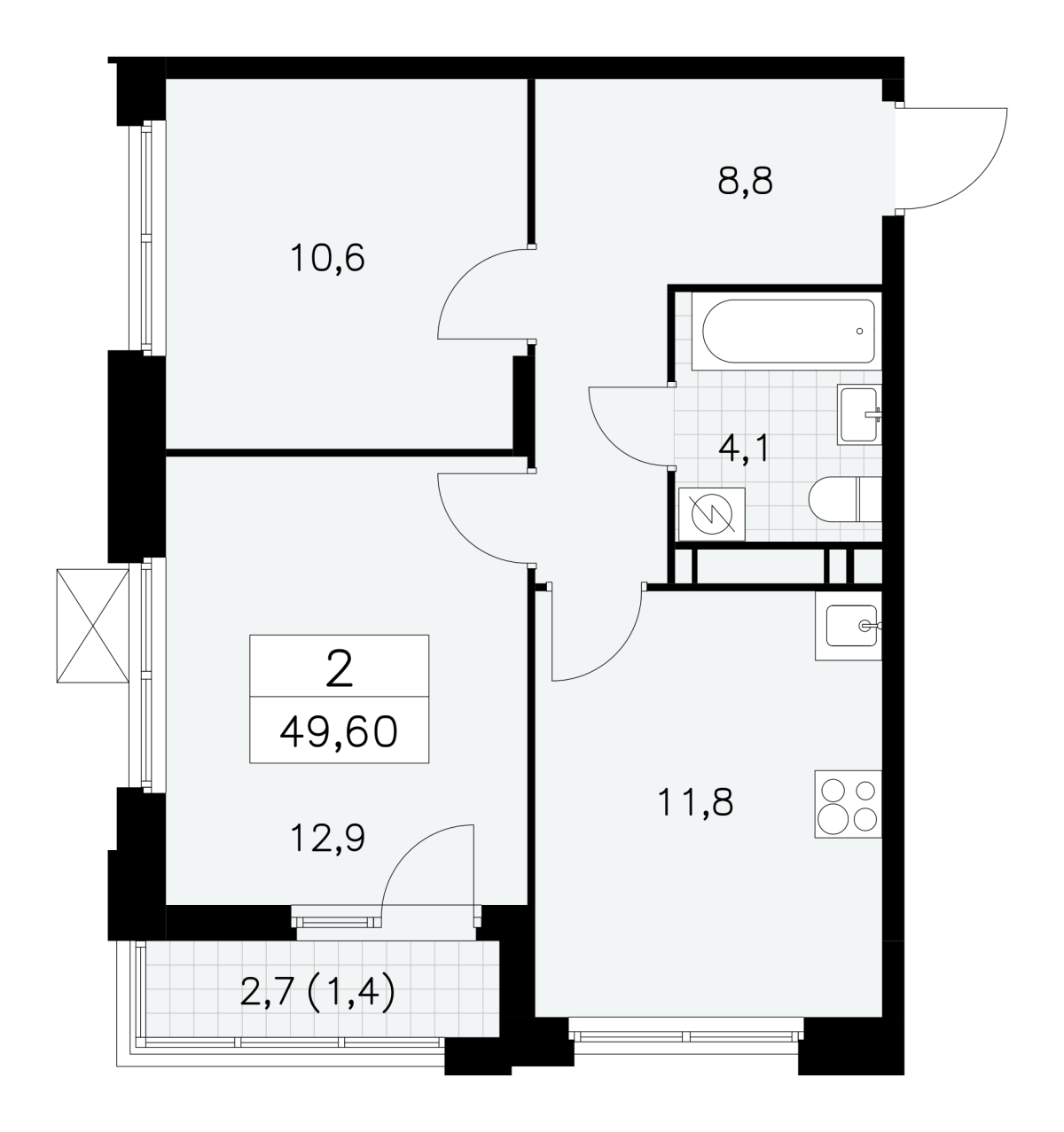 Планировка 2-комнатная квартира в Жилой район "Скандинавия"