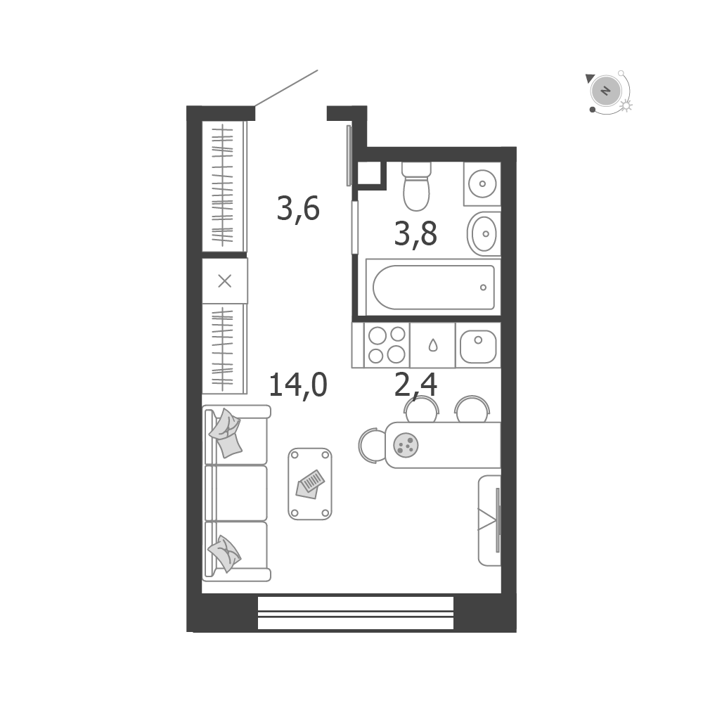 Планировка Студийная планировка в ЖК Shagal (Шагал)