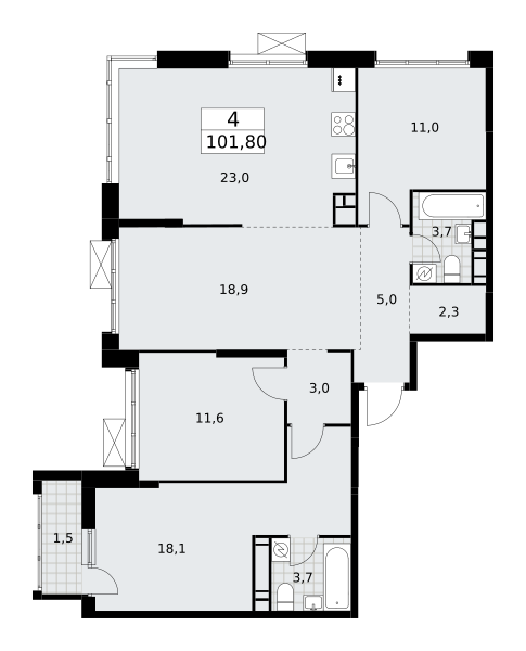Планировка 4-комнатная квартира в Жилой район "Скандинавия"