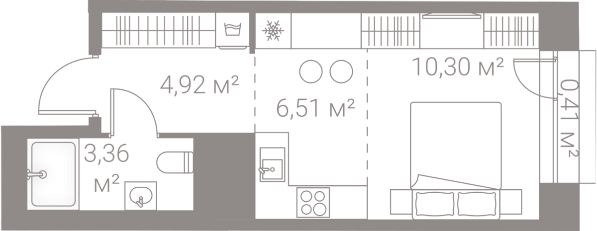 Планировка Студийная планировка в Жилой квартал "Лайф Варшавская" (LIFE Варшавская)