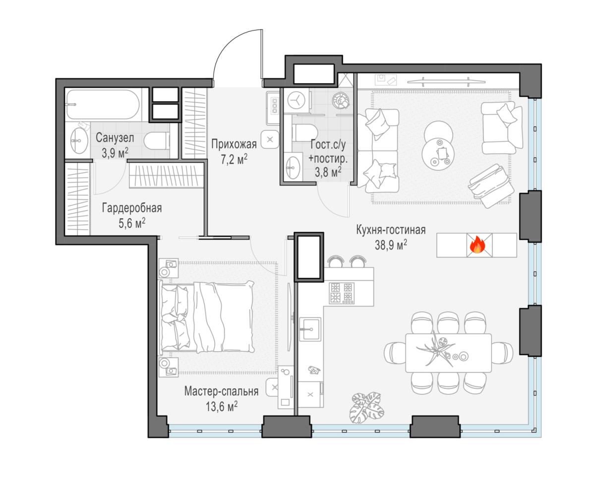 Планировка 3-комнатная квартира в ЖК West Garden (Вест Гарден)