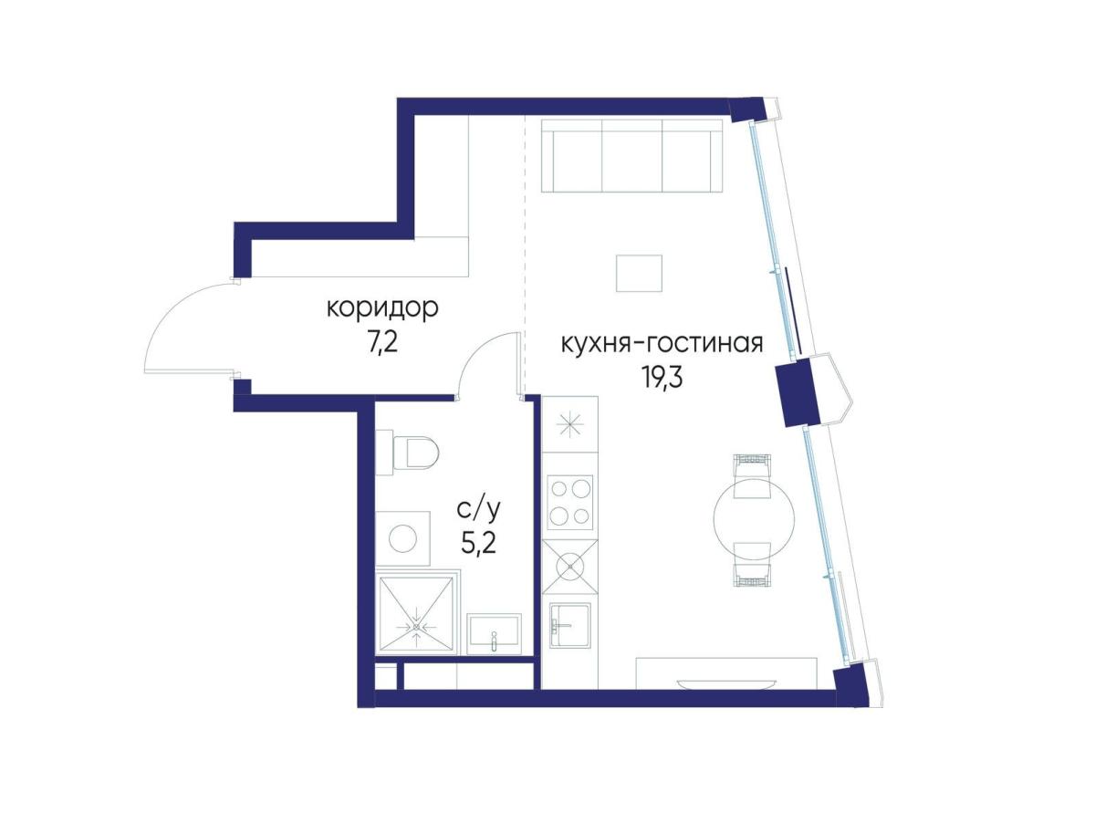 Планировка Студийная планировка в ЖК "Остров"