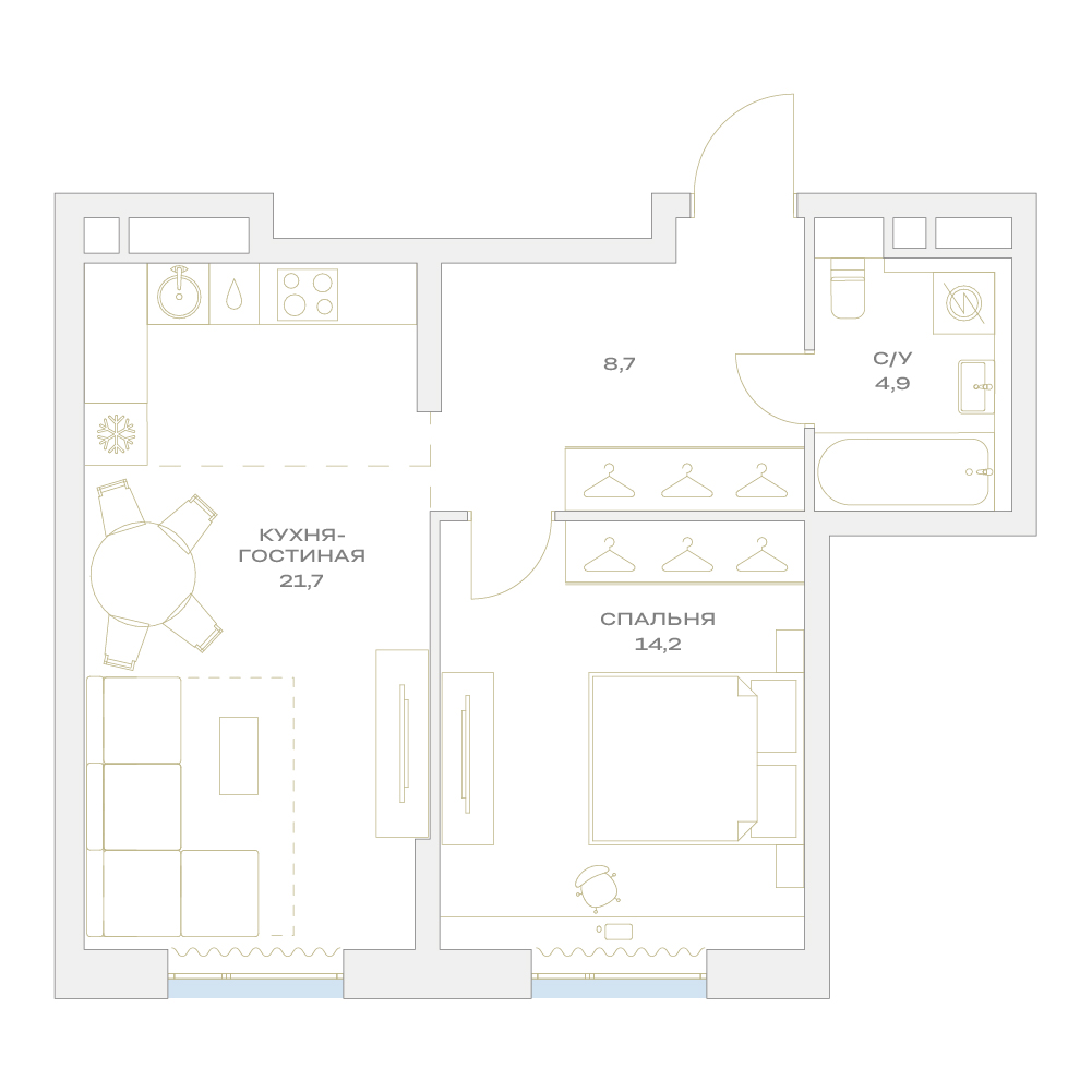 Планировка 2-комнатная квартира в ЖК "Детали"