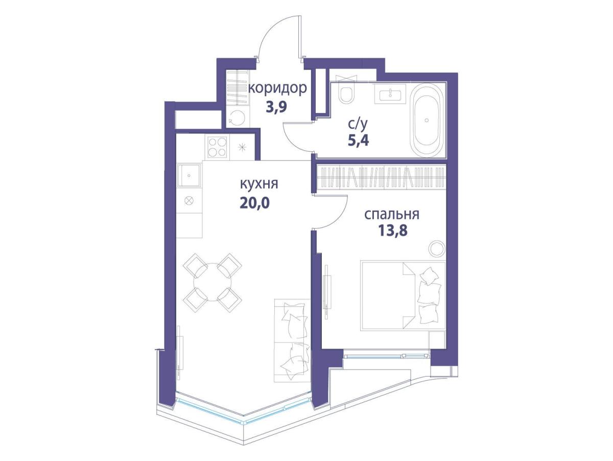 Планировка 1-комнатная квартира в ЖК "Символ"