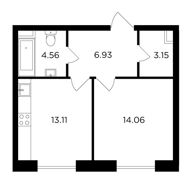 Планировка 1-комнатная квартира в ЖК FORIVER (Форивер)