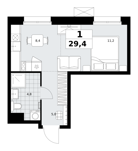 Планировка 1-комнатная квартира в ЖК "Дзен-кварталы"