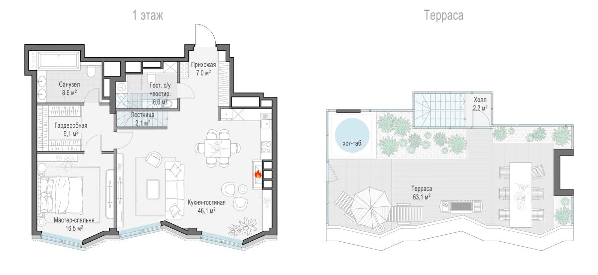Планировка 3-комнатная квартира в ЖК "Тишинский бульвар"