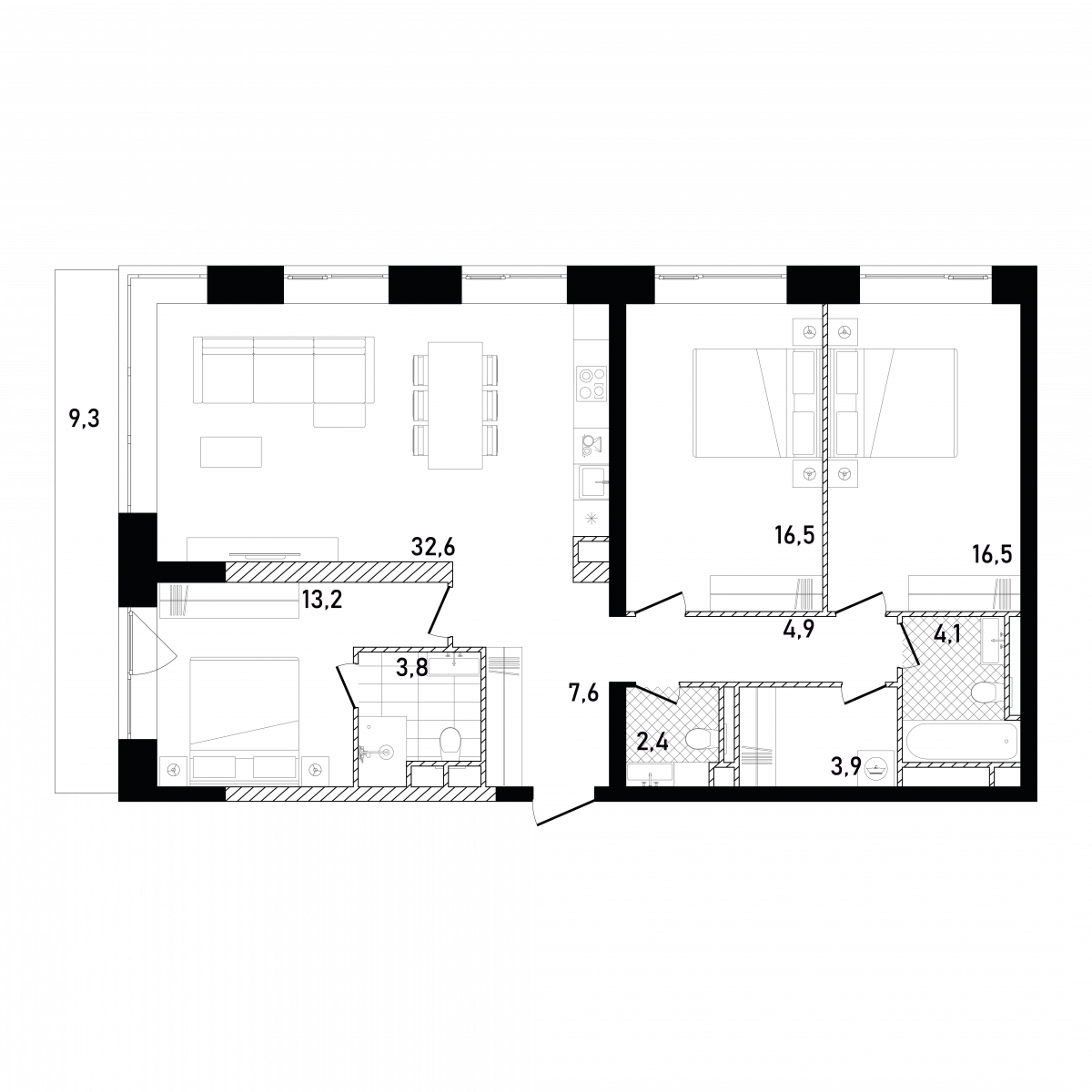 Планировка 3-комнатная квартира в ЖК Republic (Репаблик)